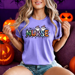 Nurse Halloween Cartoon Spooky Letters Design T-Shirt