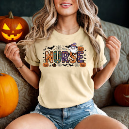 Nurse Halloween Cartoon Spooky Letters Design T-Shirt