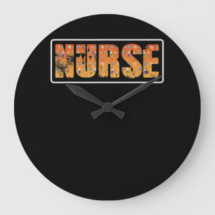 Nurse Halloween-Geschenk mit Kürbisspinne, Hexenhu Große Wanduhr