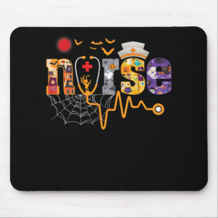 Nurse Halloween Gift With Pumpkin Boo Spider Witch Mousepad