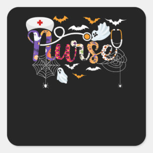 Nurse Halloween Kostümgeschenk mit Pumpkinspinne Quadratischer Aufkleber