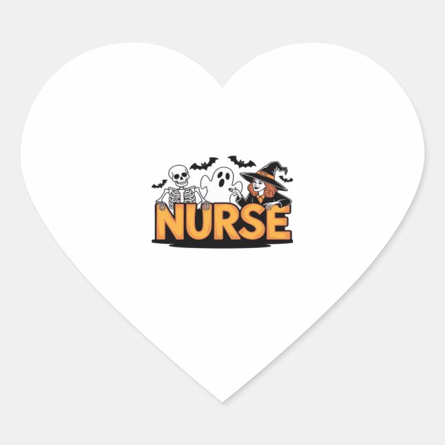 Nurse - Halloween - with ghost, witch, and skeleto Herz-Aufkleber (Vorderseite)