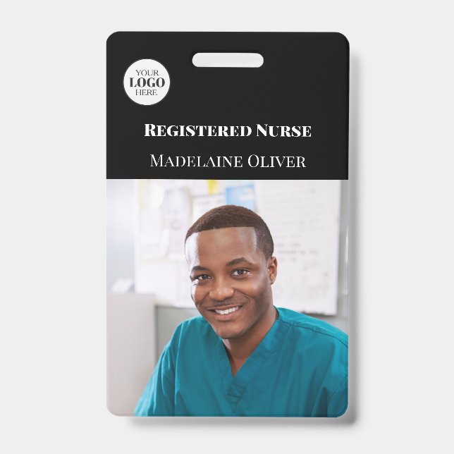 Nurse ID Foto Black Simple Logo Abzeichen Ausweis (Vorderseite)