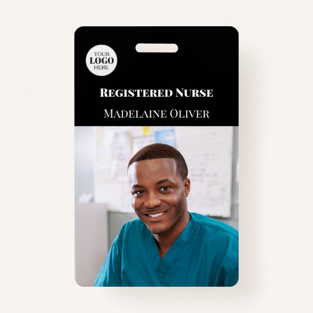 Nurse ID Foto Black Simple Logo Abzeichen Ausweis (Vorderseite)