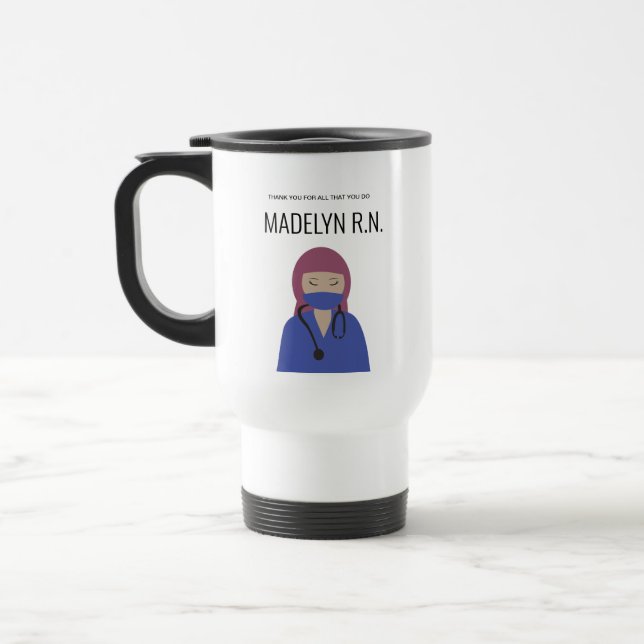 Nurse Illustration Blue Peak und HIjab Vielen Dank Reisebecher (Links)