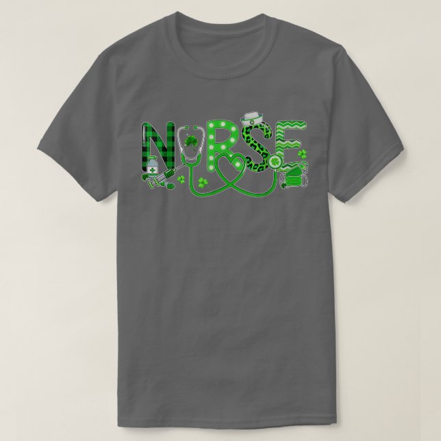 Nurse Irish Kleeblatt Stethoscope Kariert Leopard  T-Shirt (Design vorne)