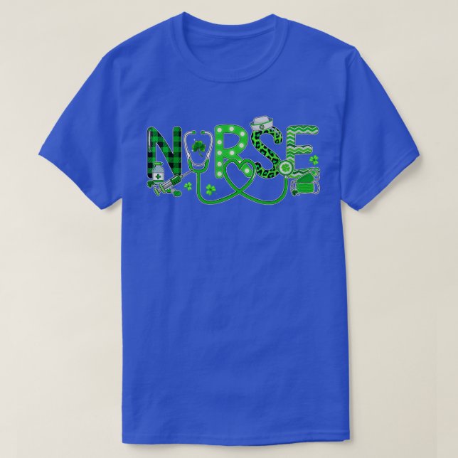 Nurse Irish Kleeblatt Stethoscope Kariert Leopard  T-Shirt (Design vorne)
