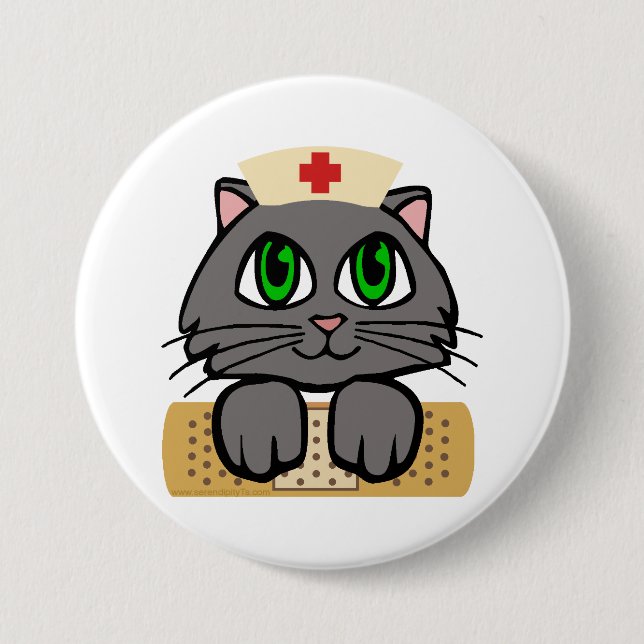 Nurse Kitten (grüne Augen) Button (Vorderseite)