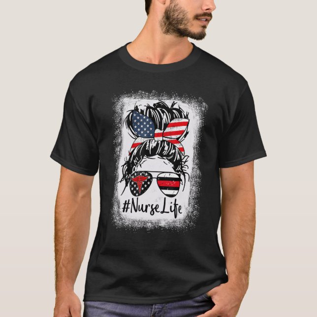 Nurse Life Bleached  Pink Leopard Messy Bun Nurse  T-Shirt (Vorderseite)