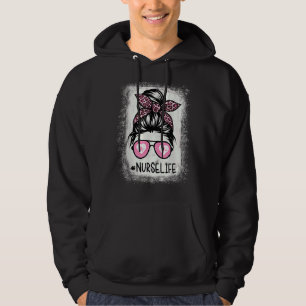 Nurse Life gebleicht rosa Leopard Messy Bun Nurse Hoodie
