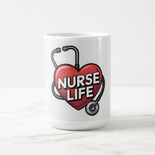 "Nurse Life" Grafikdesign mit Herz Kaffeetasse