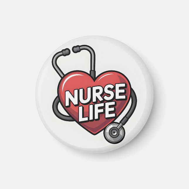 "Nurse Life" Grafikdesign mit Herz Magnet (Vorne)