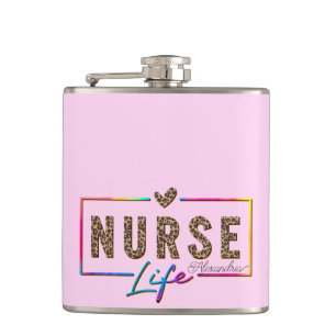 "Nurse Life" in eleganten Regenbogenfarben Flachmann
