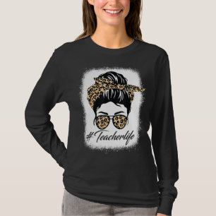 Nurse Life Leopard Messy Bun Glasses Women Nurse B T-Shirt
