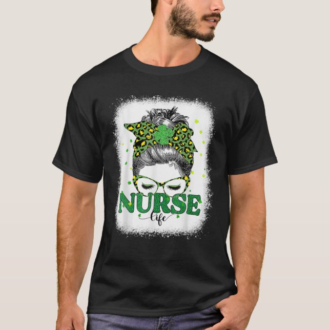 Nurse Life Messy Bun Leopard T-Shirt (Vorderseite)