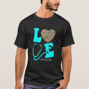 Nurse Life Rn Lpn Cna Schule Cheetah Herz Leopard T-Shirt