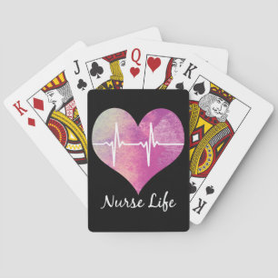 Nurse Life - Wasserfarben-Herz-EKG Spielkarten