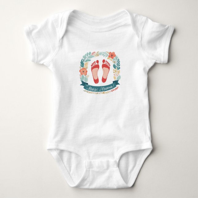 Nurse Mamma with Baby Footprints und Floral Frame Baby Strampler (Vorderseite)