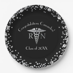 Nurse Nursing School Graduation Party Black Silver Pappteller