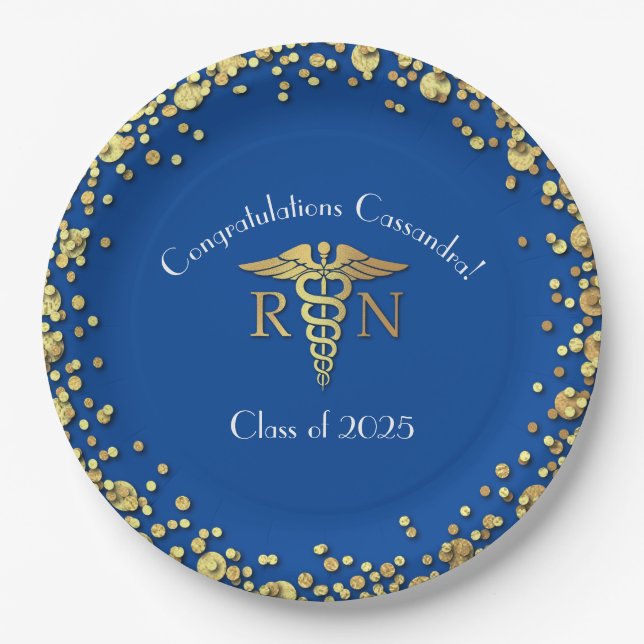 Nurse Nursing School Graduation Party Blue Gold Pappteller (Vorderseite)