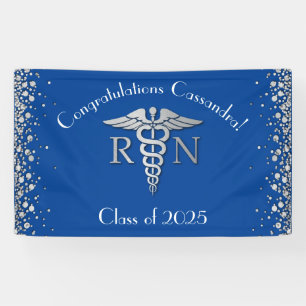 Nurse Nursing School Graduation Party Blue Silver Banner