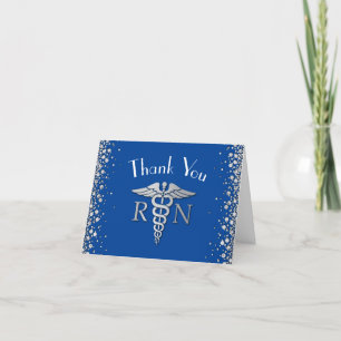 Nurse Nursing School Graduation Party Blue Silver Dankeskarte