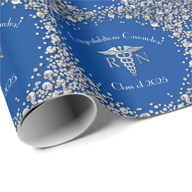 Nurse Nursing School Graduation Party Blue Silver Geschenkpapier (Rolleneckpunkt)