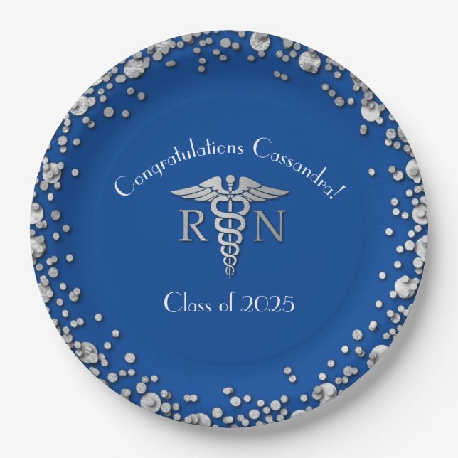Nurse Nursing School Graduation Party Blue Silver Pappteller (Vorderseite)