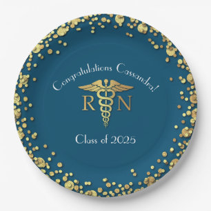 Nurse Nursing School Graduation Party Gold Blue Pappteller