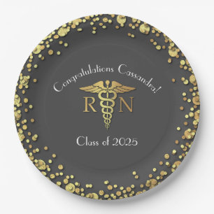 Nurse Nursing School Graduation Party Gray Gold Pappteller