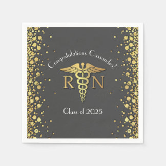 Nurse Nursing School Graduation Party Gray Gold Serviette