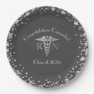 Nurse Nursing School Graduation Party Gray Silver Pappteller