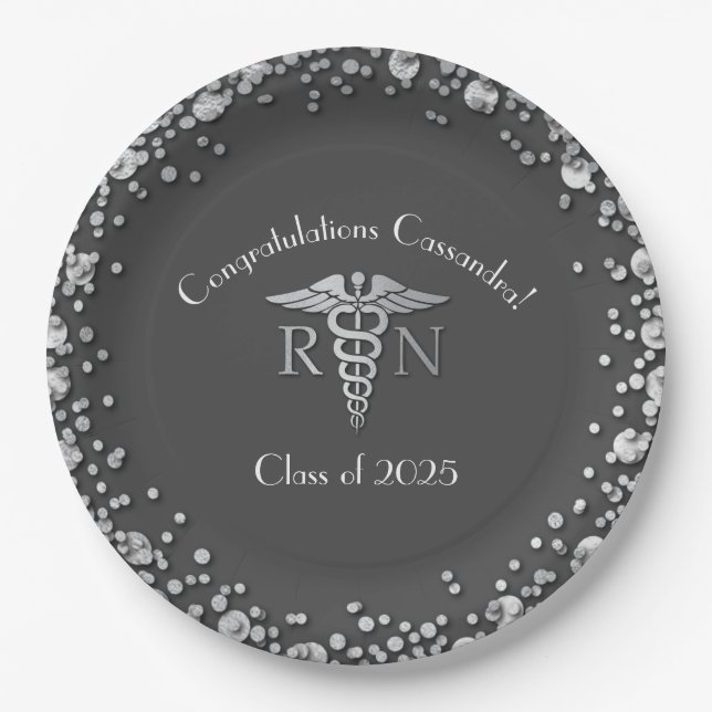 Nurse Nursing School Graduation Party Gray Silver Pappteller (Vorderseite)