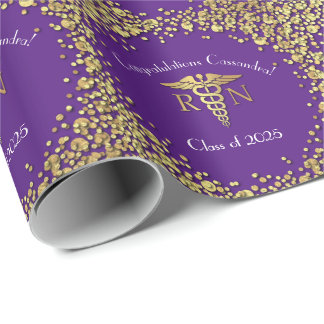 Nurse Nursing School Graduation Party Lila Gold Geschenkpapier