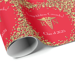 Nurse Nursing School Graduation Party Red Gold Geschenkpapier