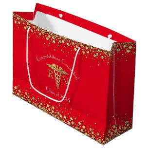 Nurse Nursing School Graduation Party Red Gold Große Geschenktüte