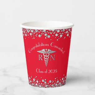 Nurse Nursing School Graduation Party Red Silver Pappbecher