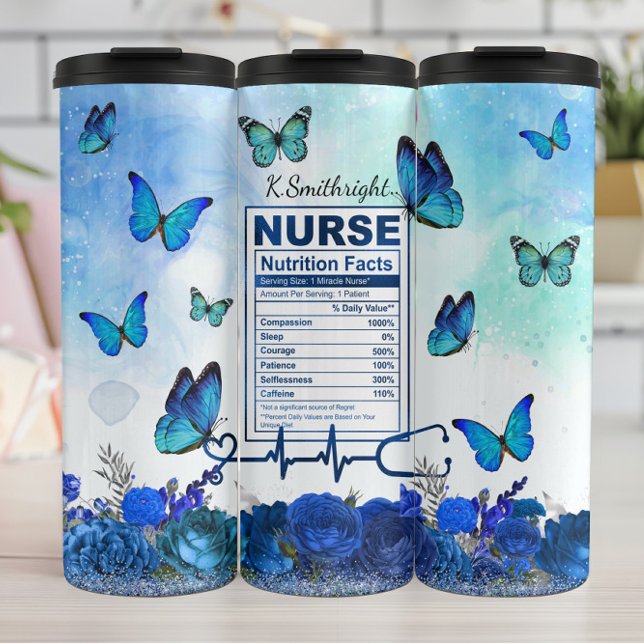 Nurse Nutrition Facts Blue Butterfly Thermosbecher (Von Creator hochgeladen)