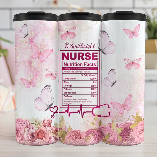 Nurse Nutrition Facts Floral Butterfly Thermosbecher (Von Creator hochgeladen)