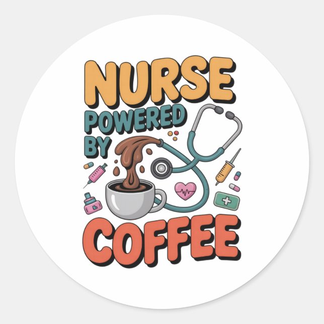 Nurse Powered by Coffee Runder Aufkleber (Vorderseite)
