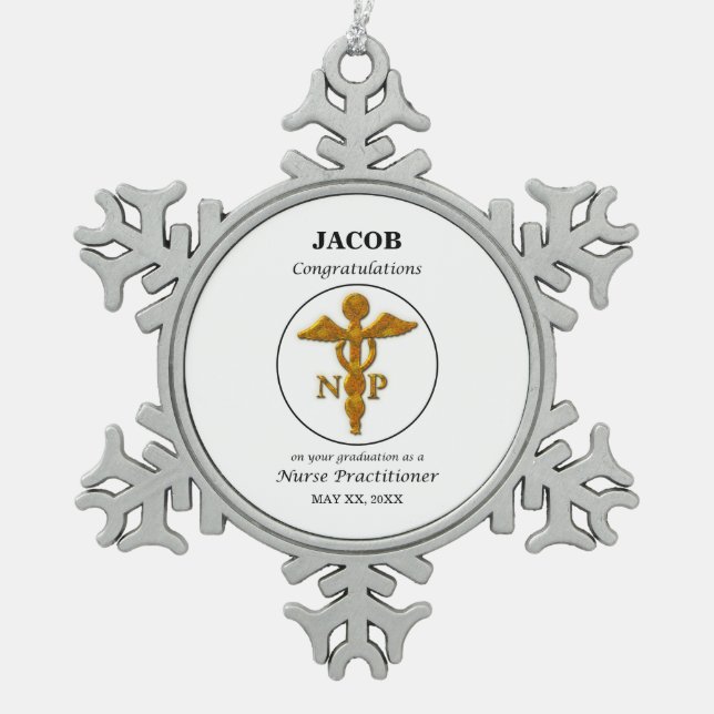 Nurse Practitioner Abschluss Herzlichen Glückwunsc Schneeflocken Zinn-Ornament (Vorderseite)