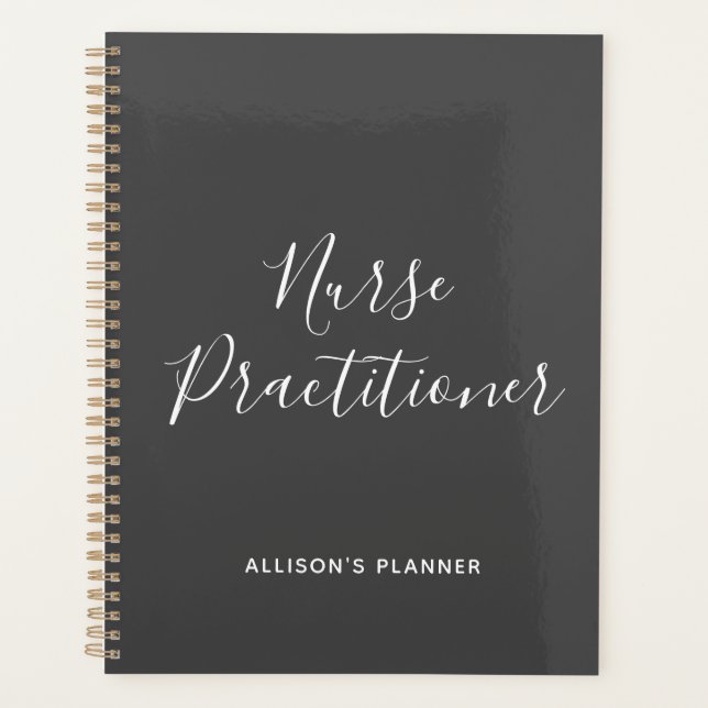 Nurse Practitioner Graues Weiße Schrift Personalis Planer (Vorderseite)