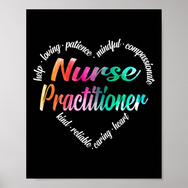 Nurse Practitioner Heart Word Cloud Watercolor Rai Poster (Vorne)