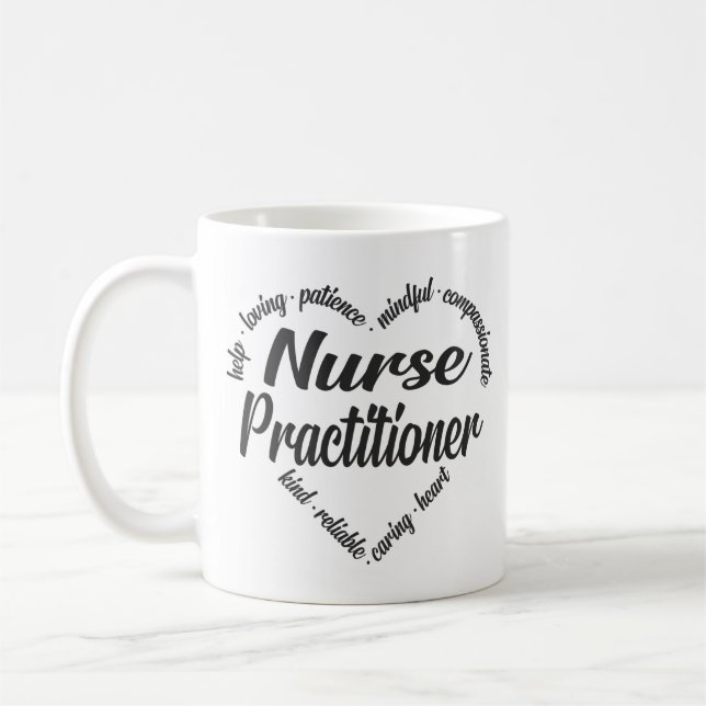 Nurse Practitioner Herz Word Cloud Kaffeetasse (Links)