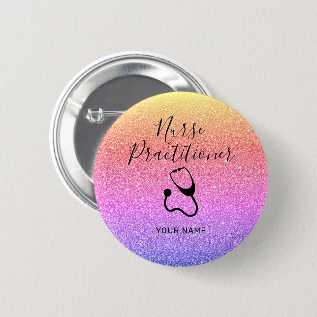 Nurse Practitioner Rainbow Glitzer Personalisiert Button (Vorne & Hinten)