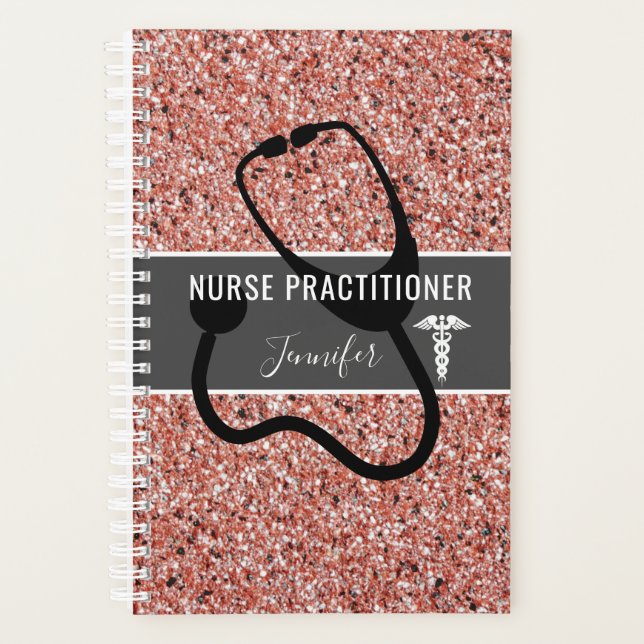Nurse Practitioner Rose Gold Glitzer Personalisier Planer (Vorderseite)