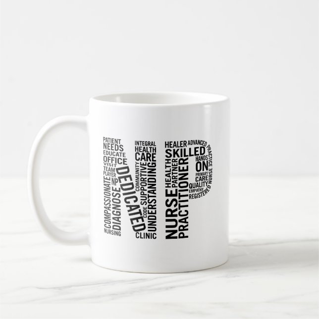 Nurse Practitioner Word Art NP Kaffeetasse (Links)
