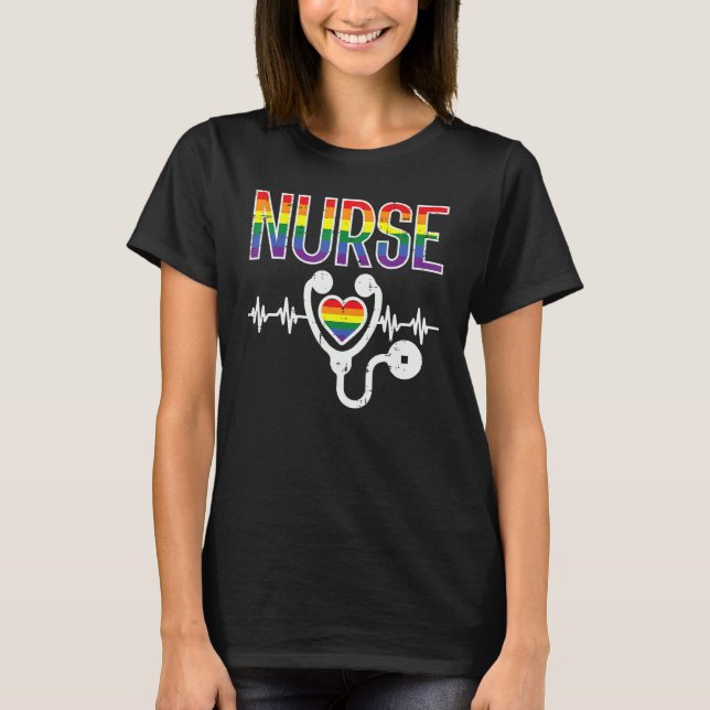 Nurse Rainbow Flag Gay Pride Ally Lgbtq Monat Männ T-Shirt (Vorderseite)