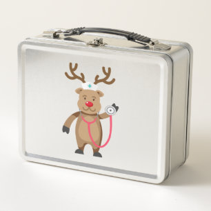 NURSE REINDEER Niedliches Weihnachtswerk Nursin Metall Brotdose