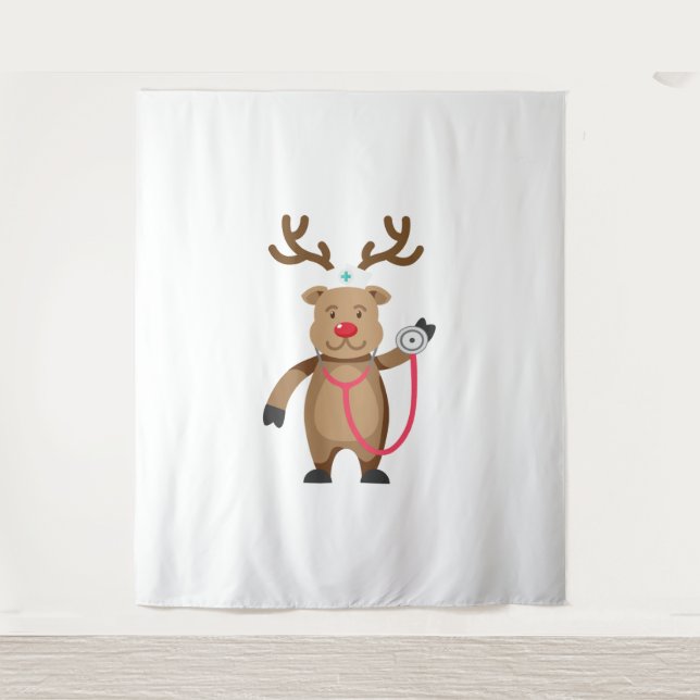 NURSE REINDEER Niedliches Weihnachtswerk Nursin Wandteppich (Vorderseite)